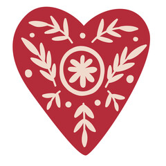 Scandinavian authentic minimal nordic heart illustration on isolated background. Heart with folk nordic geometry ornaments in flat modern scandinavian style. 