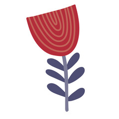 Scandinavian authentic minimal nordic flower illustration on isolated background. Plant with folk nordic traditional ornaments in flat modern scandinavian style. 