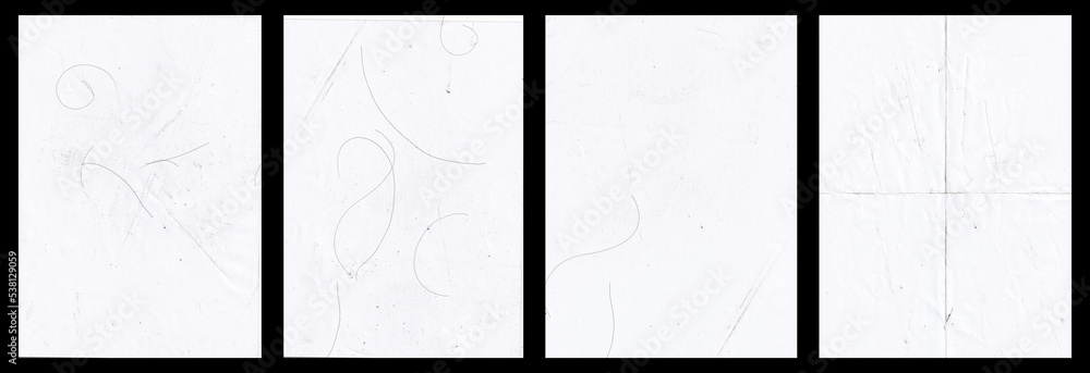 Aufkleber Set of folded paper with grungy texture in black background. can be used to replicate the aged and worn look for your creative design. old paper for photo texture overlay in retro style	