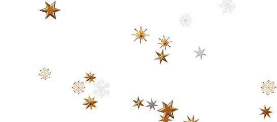 new year pattern. Christmas theme, golden openwork shiny snowflakes, star, 3D rendering.