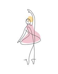 Single continuous line drawing pretty ballerina in ballet motion dance style. Beauty sexy dancer concept logo, Minimalist poster print art. Trendy one line draw design vector graphic illustration