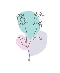One continuous line drawing beautiful abstract rose flower. Minimal fresh beauty natural concept. Home wall decor, poster, tote bag, fabric print. Single line draw design graphic vector illustration