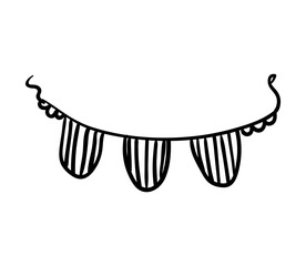 Linear decorative elements in the form of garland, pendant, flag and ribbon. Hand drawing style.