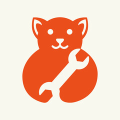 Dog Wrench Logo Negative Space Concept Vector Template. Dog Holding Wrench Symbol