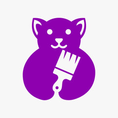 Dog Paint Logo Negative Space Concept Vector Template. Dog Holding Paint Brush Symbol