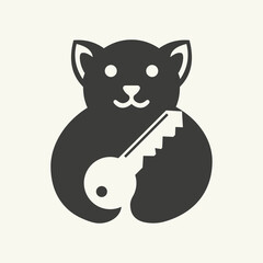 Dog Key Logo Negative Space Concept Vector Template. Dog Holding Key Symbol