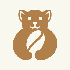 Dog Coffee Logo Negative Space Concept Vector Template. Dog Holding Coffee Symbol