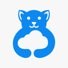 Dog Cloud Logo Negative Space Concept Vector Template. Dog Holding Cloud Symbol