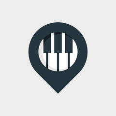 Piano Point logo design concept with Gps and Piano symbol.