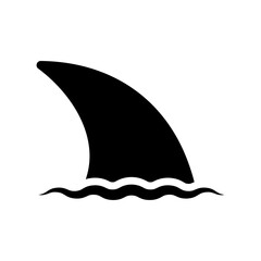 Black fish fin icon with water wave. Shark or dolphin fin. Isolated vector illustration on white background.