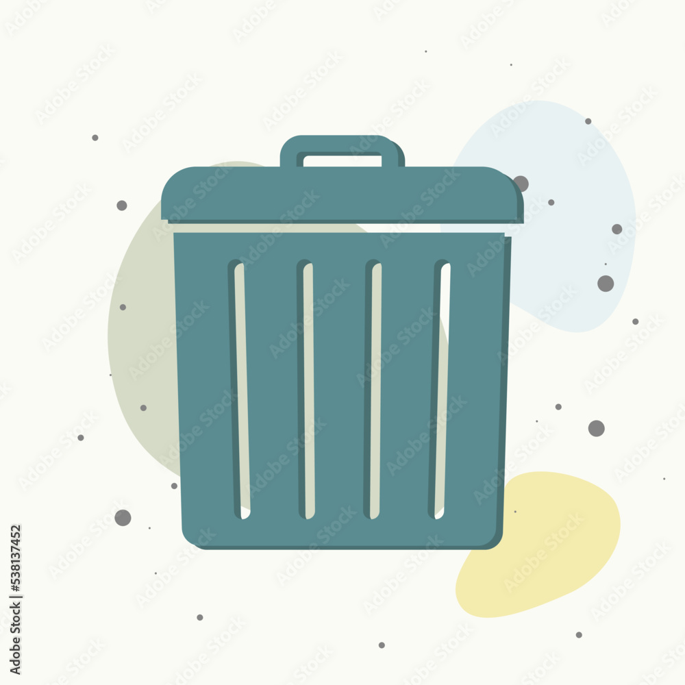 Poster container recycling of garbage sign isolated. flat icon bin. flat image trash can on multicolored ba