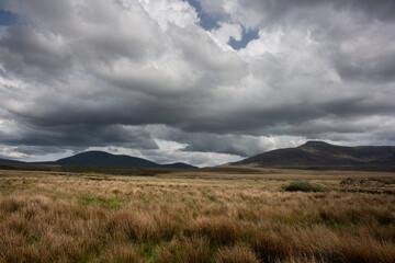 Impressive landscape of the vast and remote peatlands at the edge of Wild Nephin National Park, co....