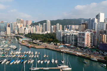 Top view of typhoon shelter for yacht club