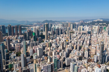 Fototapeta premium Top view of Hong Kong city