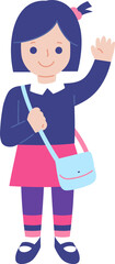 girl greeting goodbye flat illustration for decoration, website, web, presentation, printing, banner, logo, poster design, etc.