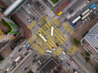 Fototapeta premium Top down view of road intersection in Hong Kong city