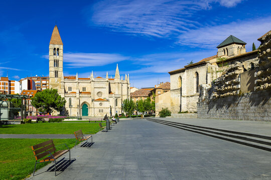 City of Valladolid, Spain. Ciity streets of Valladolid, with the Zorrilla Square, Valladolid Cathedral and St Mary&acute;s Church