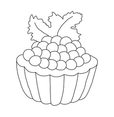 Sandwich in the form of a basket with caviar and a branch of parsley. Outline on a white background hand drawn illustration