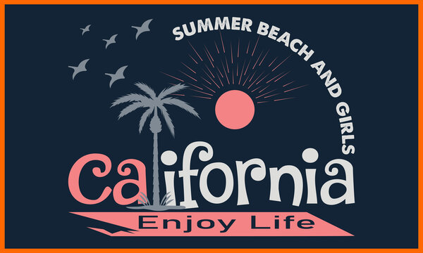 Summer Beach and Girls California Vector T-shirt Design.