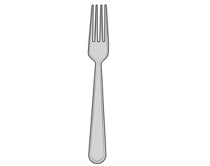 Stainless steel fork isolated on white background. Kitchen dishes.