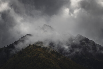 dramatic cloudy sky over the Pyrenees mountains in autumn
