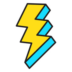 Lightning bolt icon of color style, design vector.  Yellow thunder icon isolated on white background.