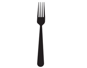 Black silhouette of fork isolated on white background. Kitchen dishes.