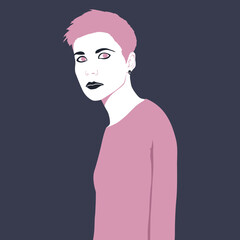 Fashion minimal illustration. Stylish  Girl. Trendy hairstyle