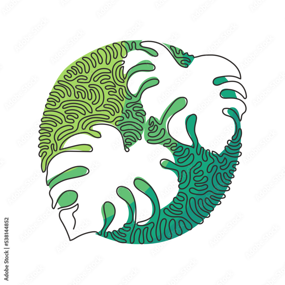 Poster single continuous line drawing monstera leaf. tropical leaves minimalistic style, floral pattern con