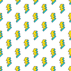 Lightning bolt theme illustration. Vector cartoon seamless pattern with flash lightning. Thunderbolt background.