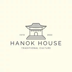 Fotobehang hanok house line art vector logo illustration design, traditional korean architecture © SD22