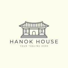 hanok house linear vector logo illustration design, traditional korean architecture logo concept