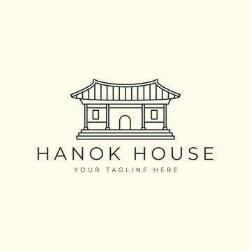 hanok house linear vector logo illustration design, traditional korean architecture logo concept