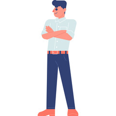 man office employee standing with arms crossed posing flat illustration organic style for website, web, application, presentation, printing, document, poster design, etc.