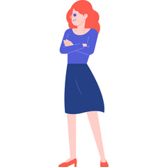 woman office employee standing with arms crossed posing flat illustration organic style for website, web, application, presentation, printing, document, poster design, etc.