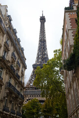 view of the eiffel tower between buildings
