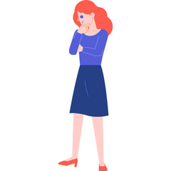 office woman employee standing with thinking idea posing flat illustration organic style for website, web, application, presentation, printing, document, poster design, etc.