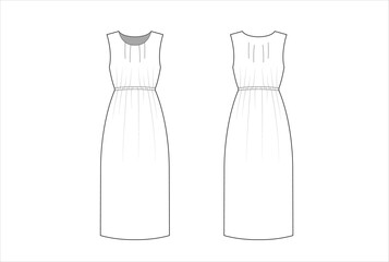 Long Sleeveless gown Vector Template