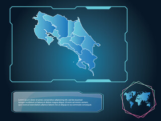 Costa Rica Map infographic technology blue Color element collection background