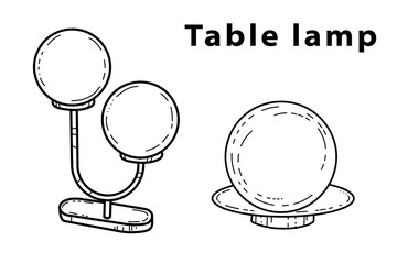 Modern round table lamps in the style of doodles for the living room, hand-drawn different types of styles, modern and vintage. Vector illustration