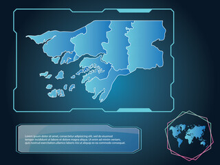 Guinea Bissau Map infographic technology blue Color element collection background