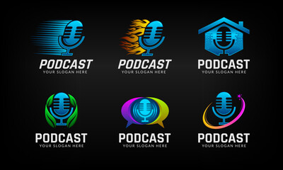 Set collection of creative podcast logo template