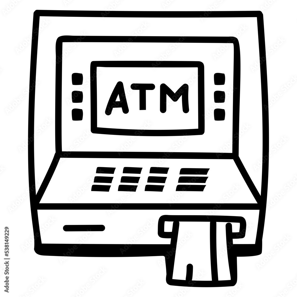 Sticker trendy hand drawn icon of atm