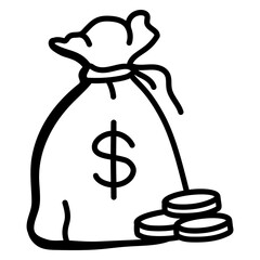 Trendy hand drawn icon of money bag 