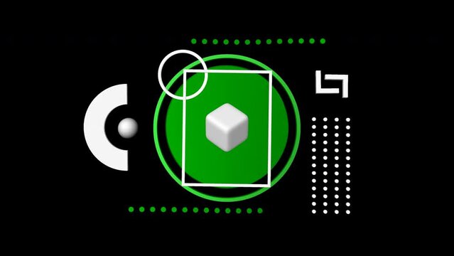 rt Design - Green Geometric shapes in chaotic motion, Alpha Channel. 3D Render