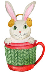 Cute winter bunny watercolor illustration