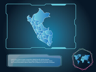 Peru Map infographic technology blue Color element collection background