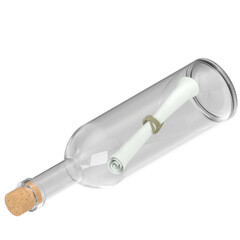 3d rendering illustration of a message in a bottle