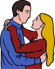 Couple in love. A man and a woman are hugging. Embrace. Colouring linear drawing. Vector illustration