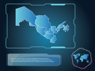 Uzbekistan Map infographic technology blue Color element collection background